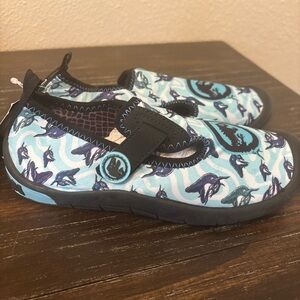 Kids Aqua Dolphin Print Jurassic Workd Water Shoes with Secure Strap size 13/1